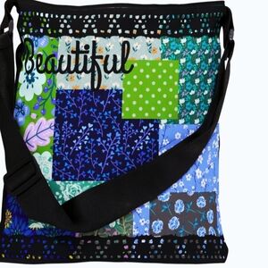 Vibrant Patchwork Tote Bag - Blue and Green